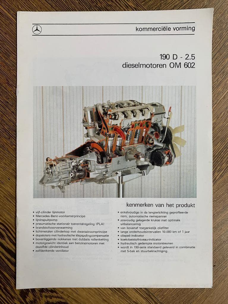 Product info brochure Mercedes-Benz 190D 2.5 motor OM602, Ophalen of Verzenden, Nieuw, Mercedes, Mercedes-Benz