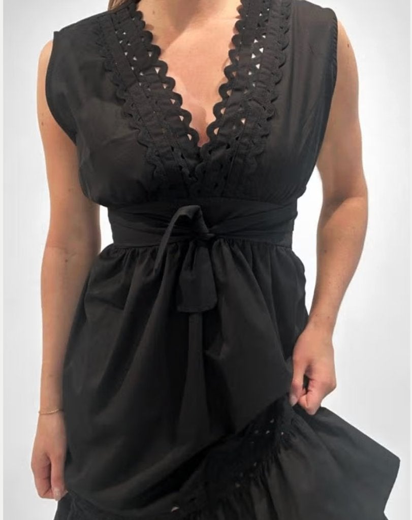 NIEUW zwart zomerjurkje met strikband Est'Seven mt S, Kleding | Dames, Jurken, Nieuw, Maat 36 (S), Zwart, Onder de knie, Verzenden
