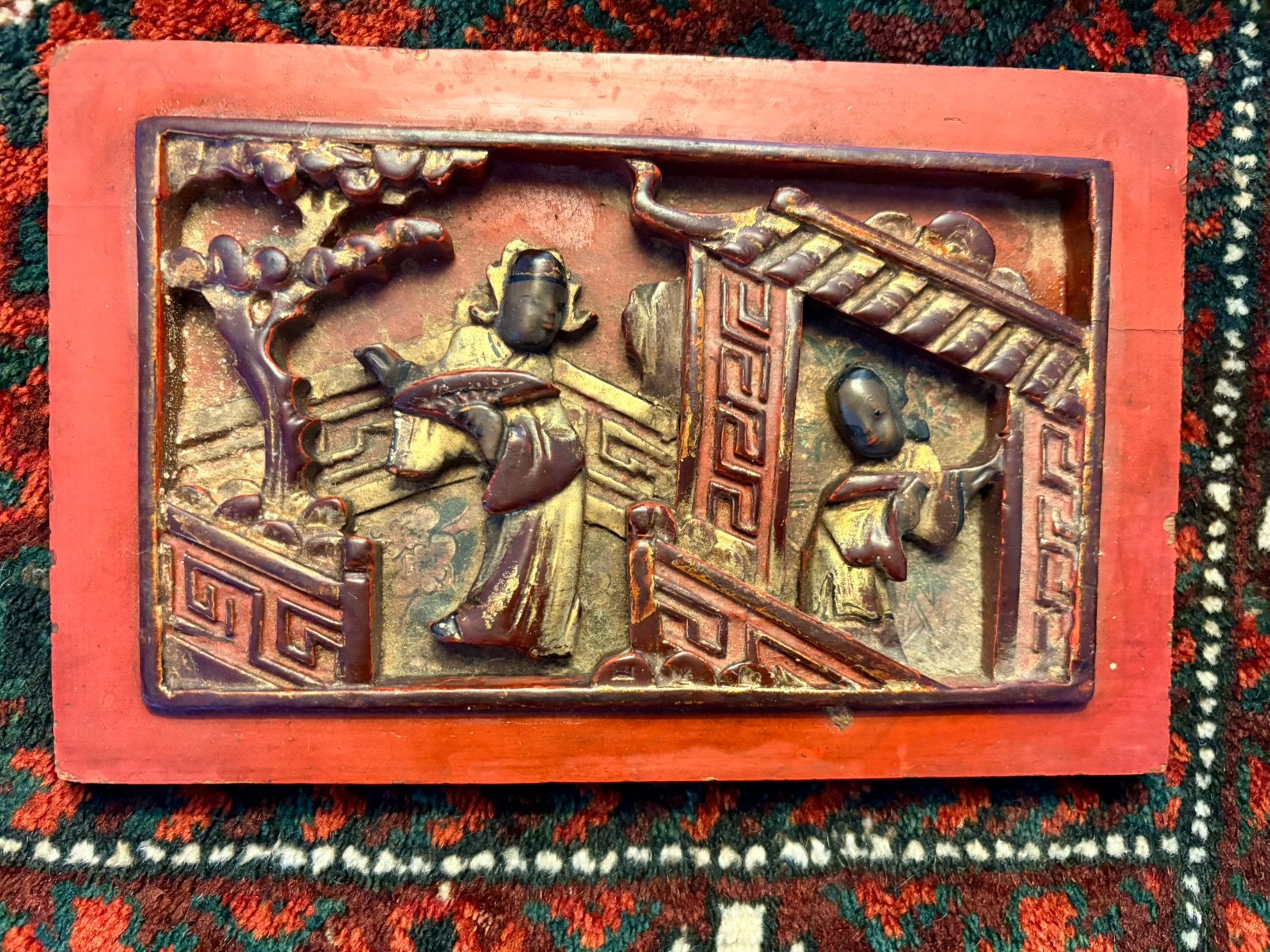 Antiek Japans Chinees Wandplaat, Hout, Verzenden, Japan, Meerkleurig