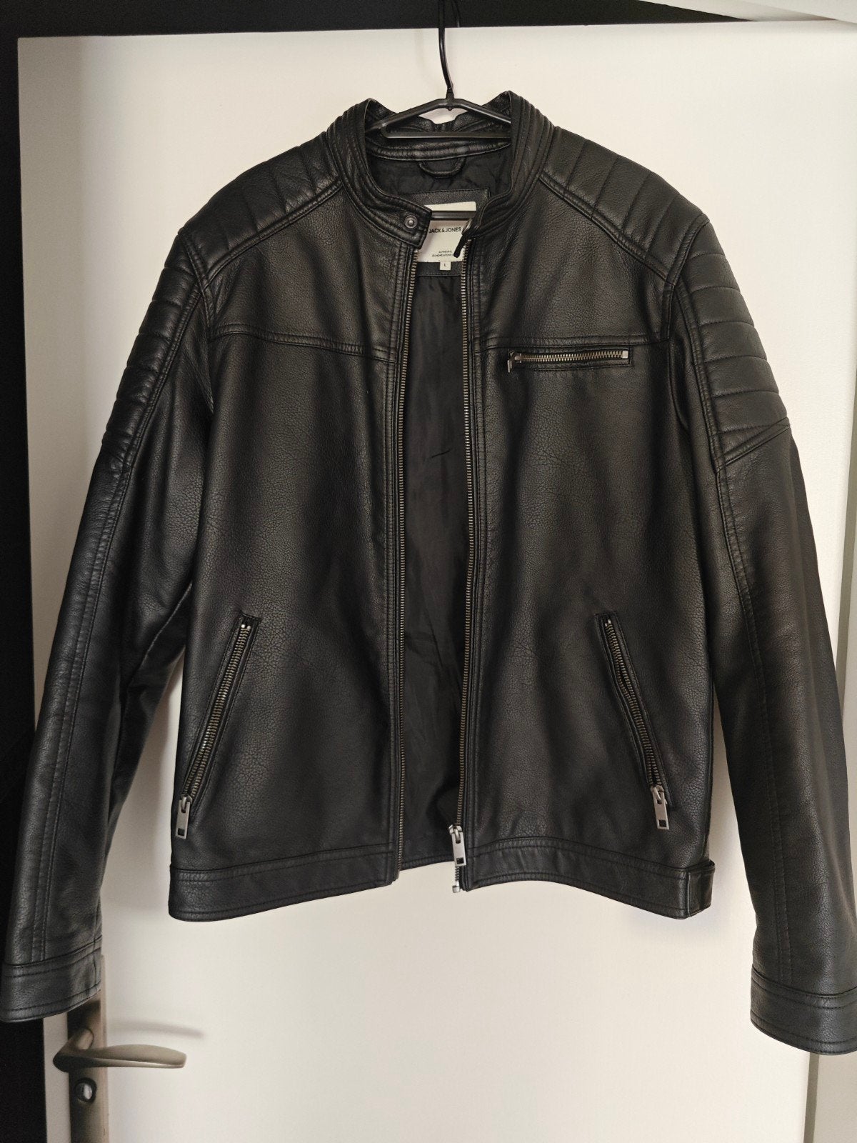 Jack en Jones zwart imitatieleer bikerjas heren mt L, Maat 52/54 (L), Zwart, Ophalen of Verzenden, Zo goed als nieuw