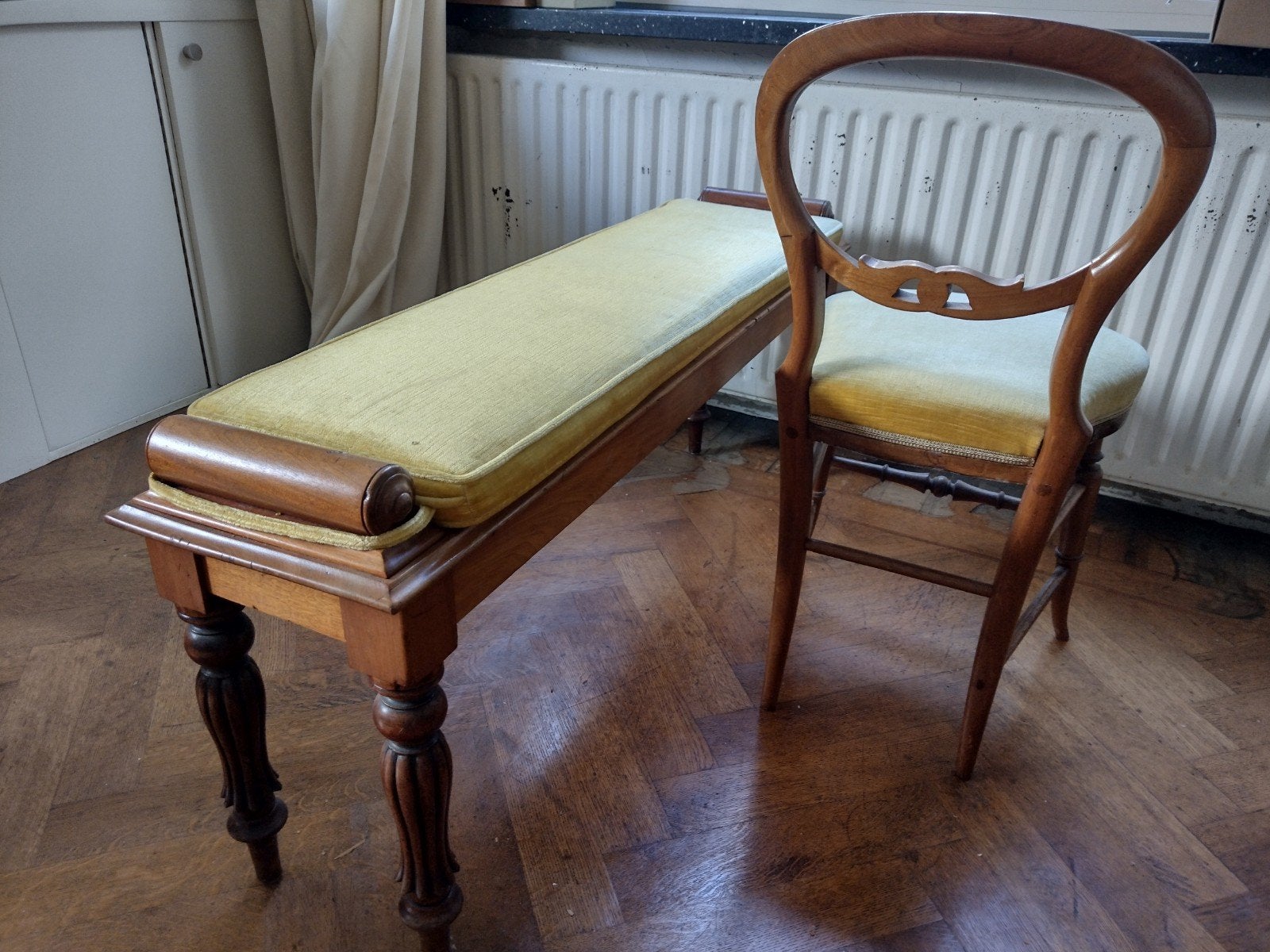 Antieke, Engelse window seat en stoel, Ophalen