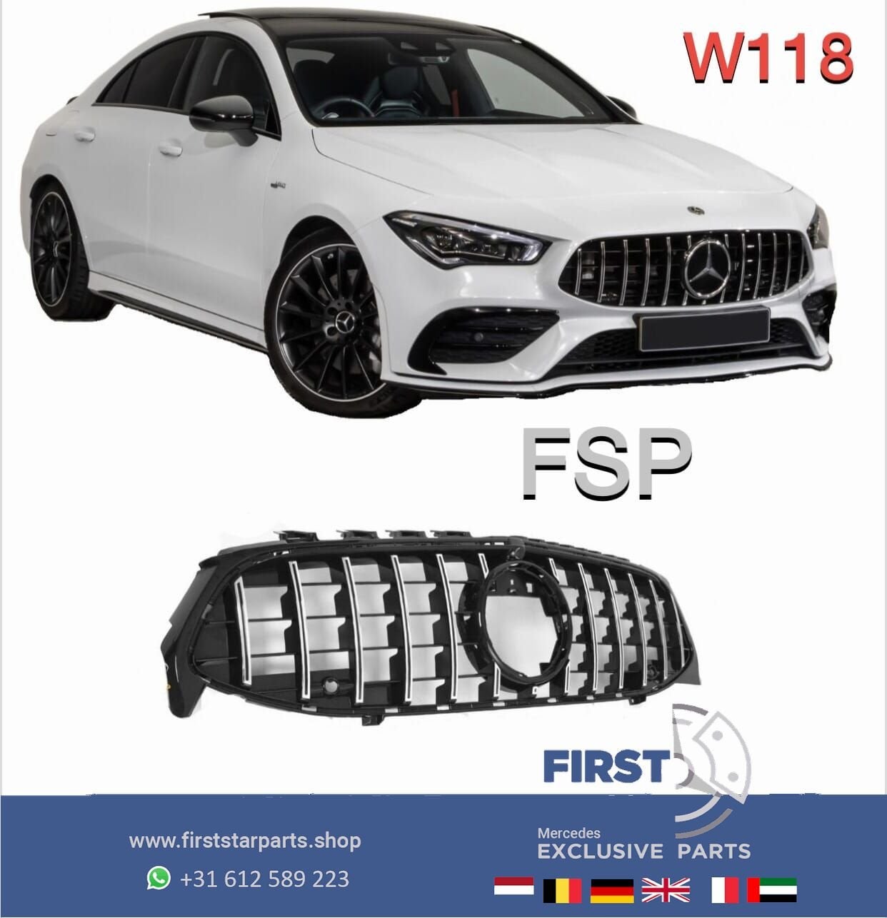 W118 C118 X118 CLA KLASSE 45 AMG GT GRIL 2019-2022 CLA45s AM, Gebruikt, -, Ophalen of Verzenden, -