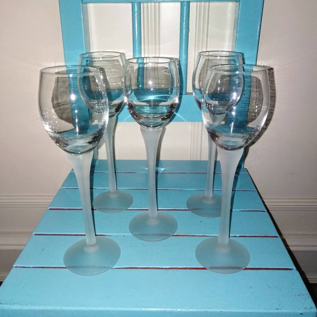 Likeurglaasjes op frozen voet/steel 5 stuks, Ophalen, Glas of Glazen, Gebruikt, Glas