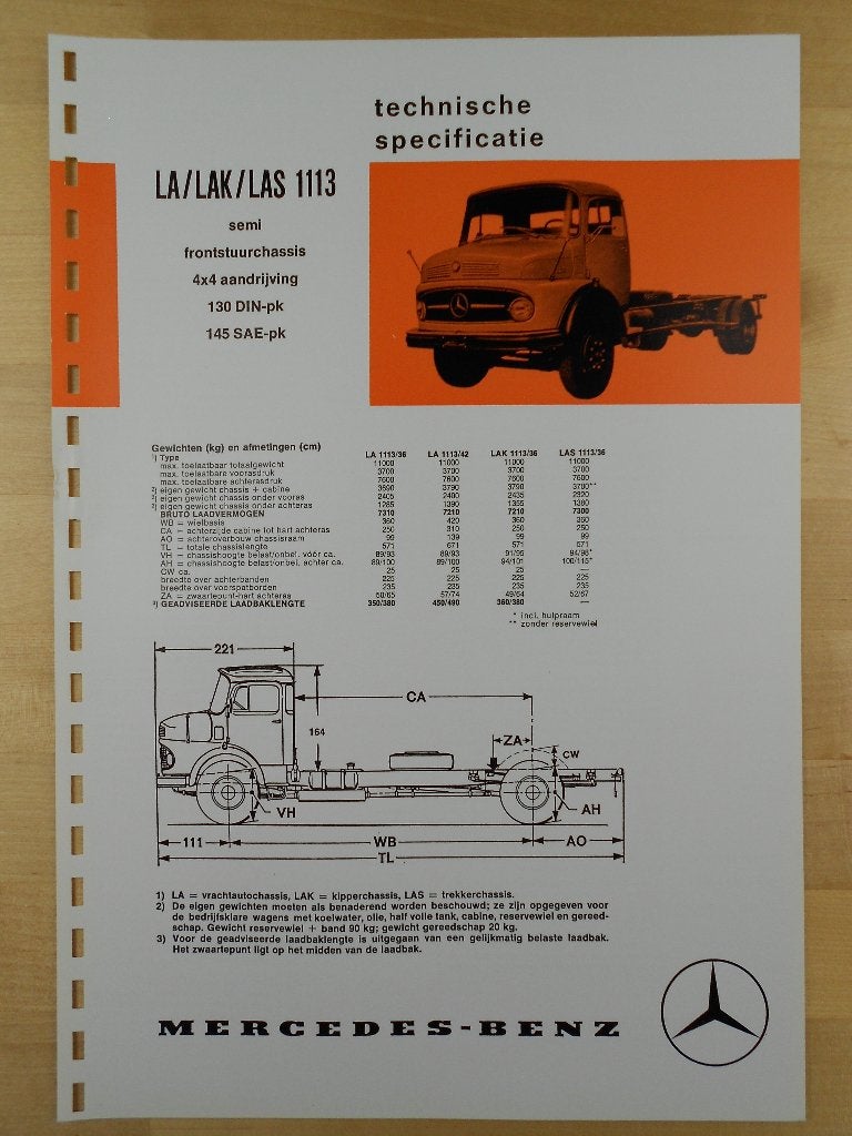 Mercedes 1113 LA LAK LAS 1973 4x4 Torpedo Brochure, Zo goed als nieuw, Mercedes-Benz, Mercedes, Ophalen of Verzenden