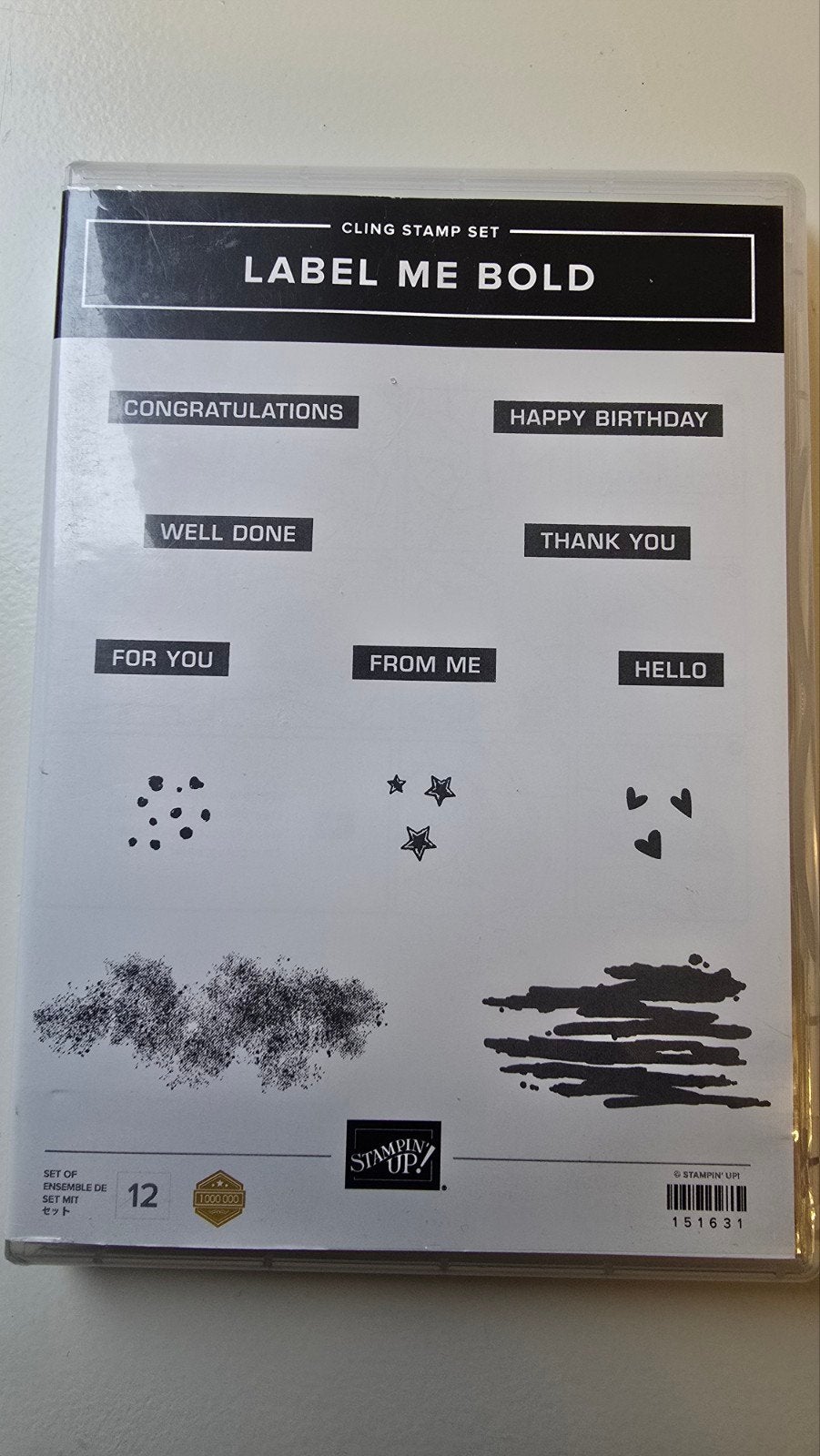 Stampin up stempelset label me bold, Hobby en Vrije tijd, Ophalen of Verzenden, Gebruikt