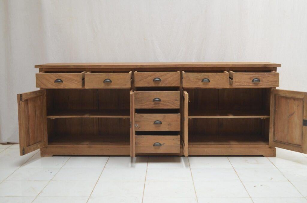 Teak dressoir 250cm (geborsteld teak), Verzenden, Nieuw, Hout