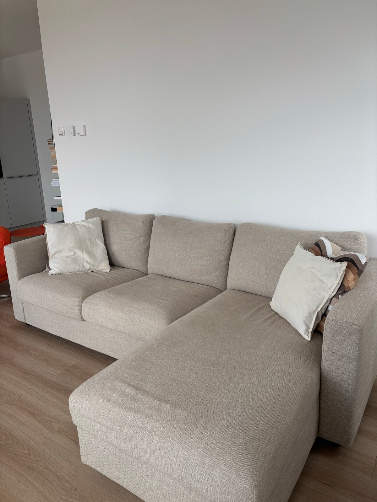 IKEA VIMLE Hoekbank - Hillared beige, Ophalen, 250 tot 300 cm, Hoekbank, Zo goed als nieuw