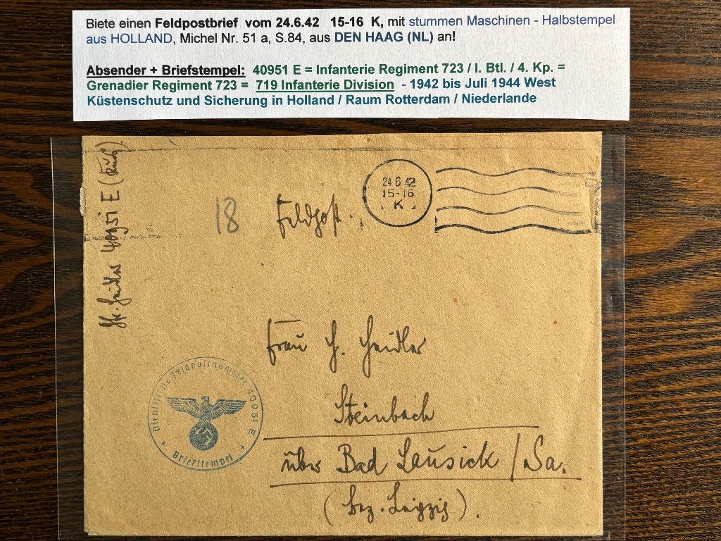 Duitse Feldpost in NL WO2, kustregiment Rotterdam, Verzenden, Envelop