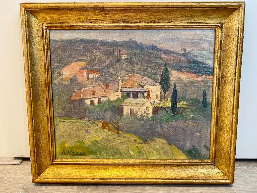 Origineel gesigneerd olieverf schilderij - dorpsgezicht, Antiek en Kunst, Kunst | Schilderijen | Klassiek, Ophalen