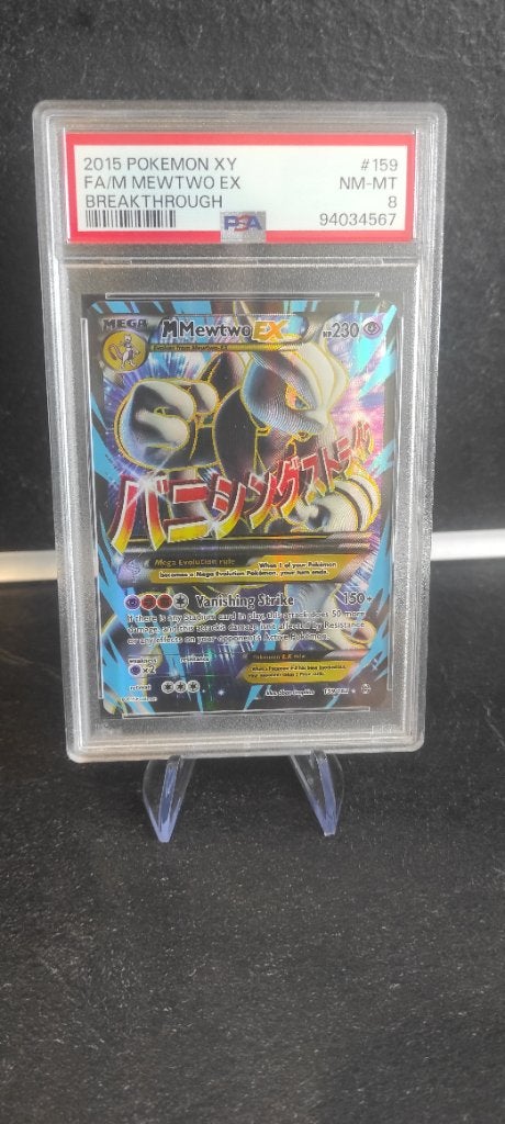 Mega Mewtwo ex PSA 8, Ophalen of Verzenden, Zo goed als nieuw, Losse kaart, Foil