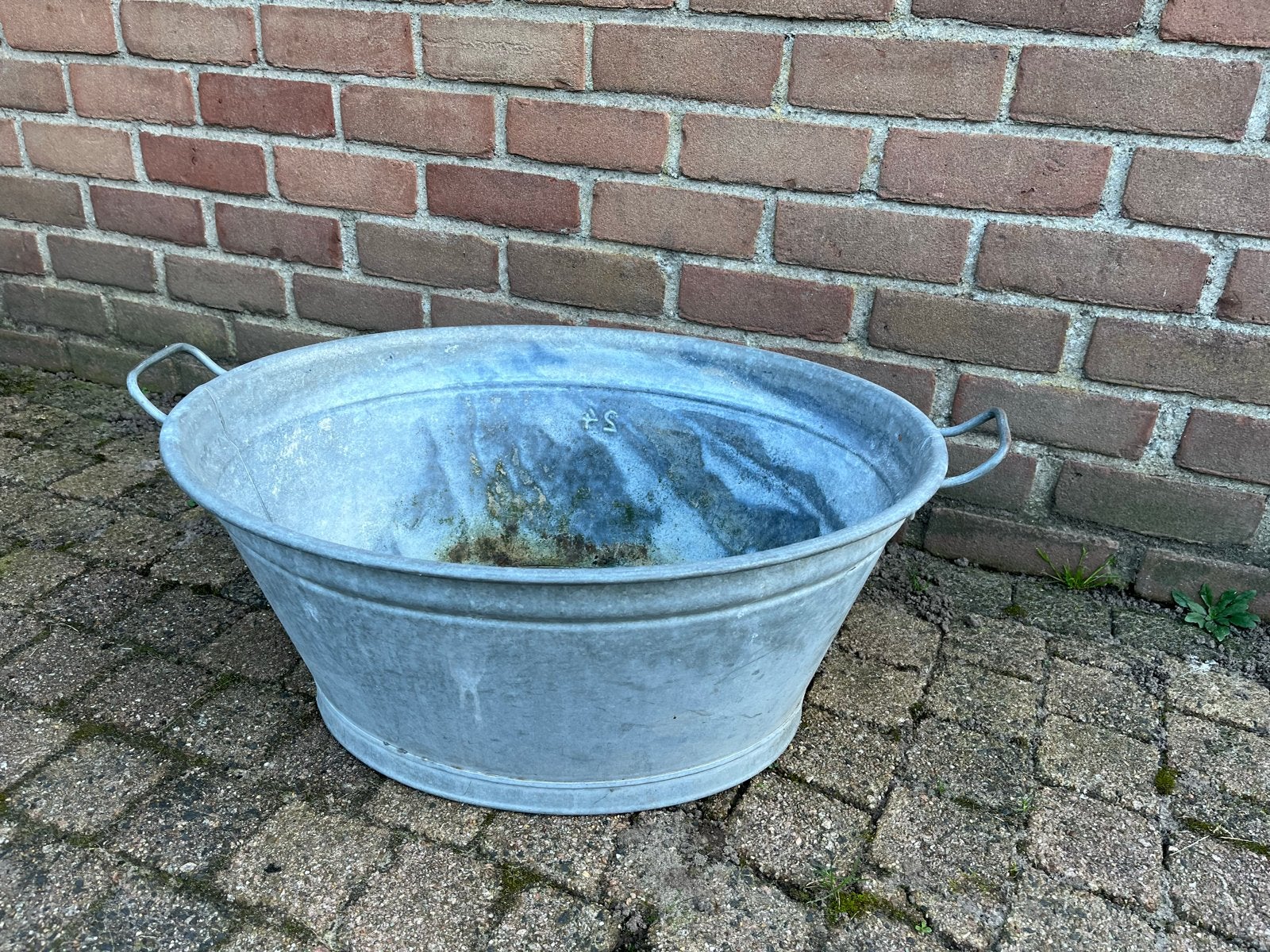 Vintage Zinken Wastobbe met Handvatten, Ophalen