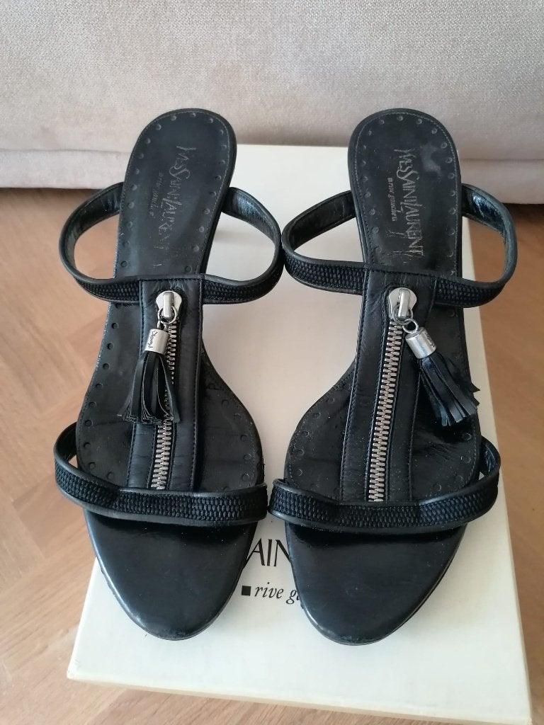 Yves Saint Laurent sandalen, Rive Gauche, 38, slippers, zgan, Kleding | Dames, Schoenen, Yves Saint Laurent, Zwart, Zo goed als nieuw