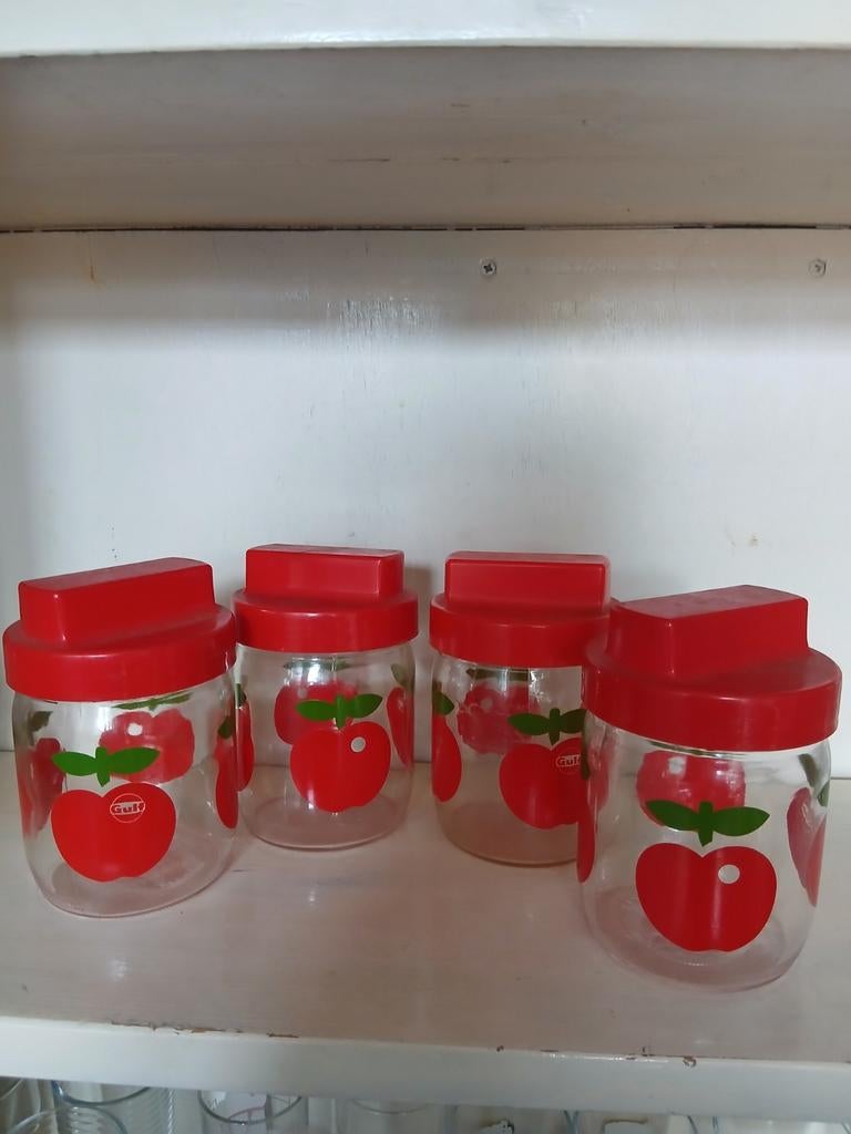 Set van 4 vintage gulf jaren 70 voorraadpotten, Ophalen of Verzenden, Voorraadpot, Rood, Overige merken