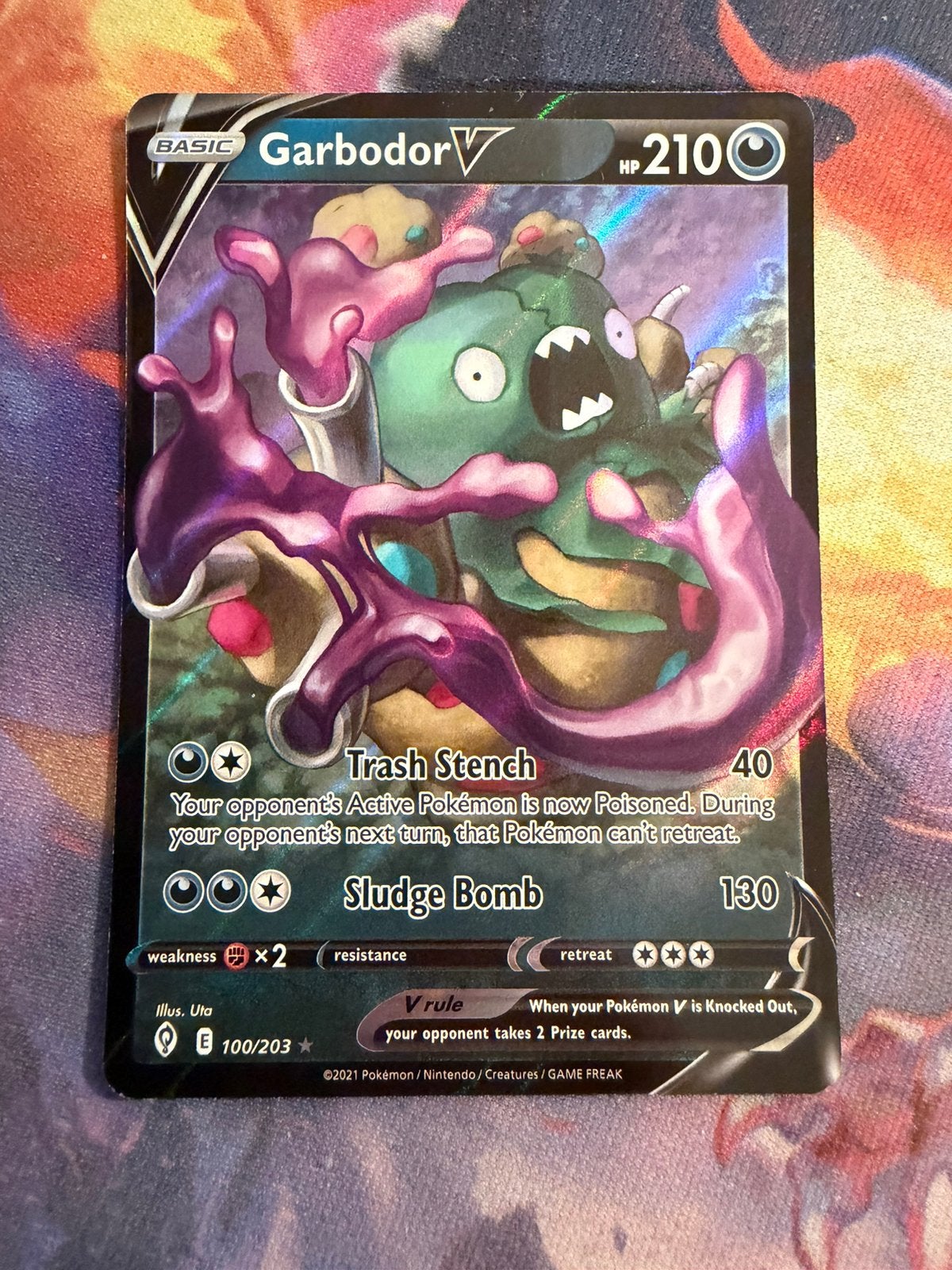 Pokemon GARBODOR V Rare 100/203 (SWSH Evolving Skies), Verzenden, Zo goed als nieuw, Losse kaart, Foil