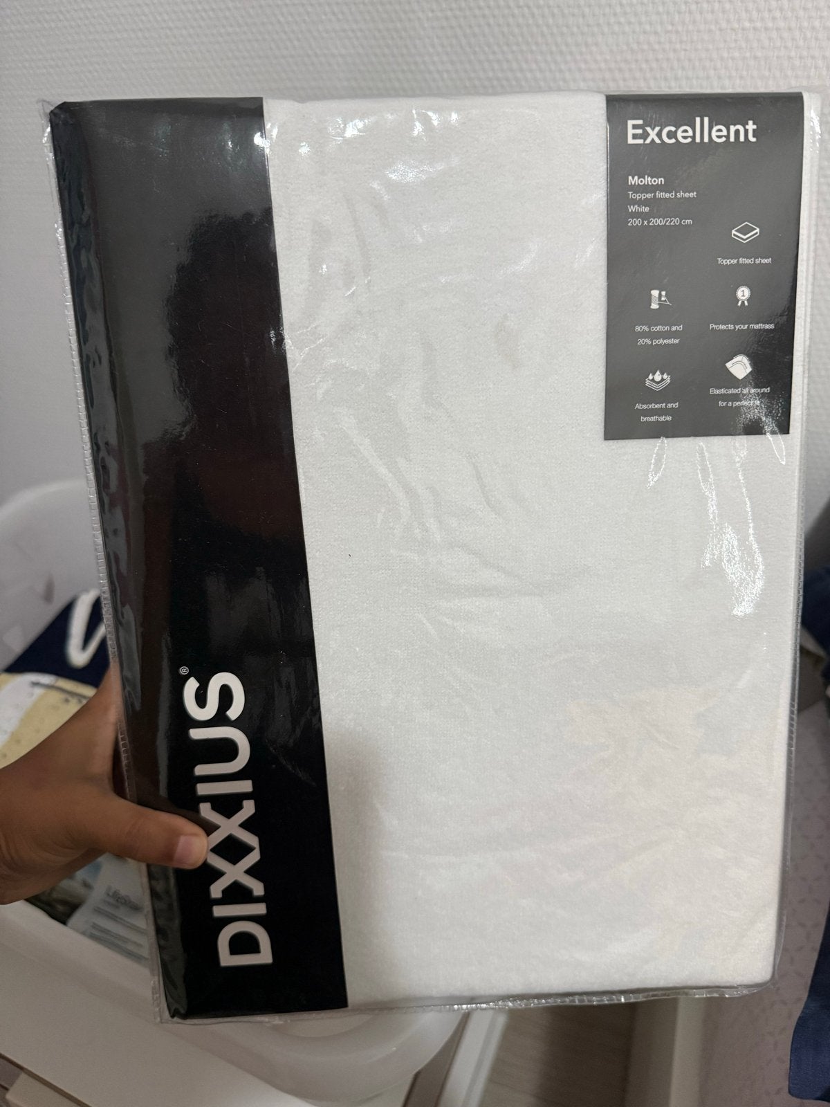 Dixxius Excellent Molton Topper Hoeslaken 200x200/220 cm, Ophalen, Nieuw, Wit, Hoeslaken of Sloop
