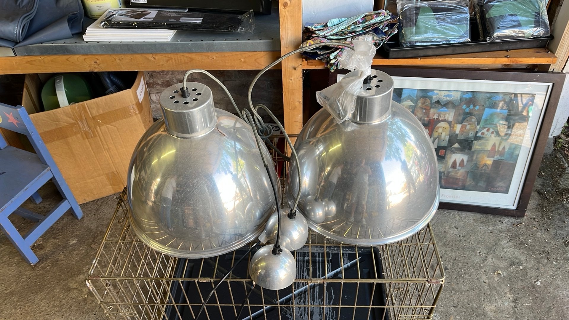 Industriele aluminium hanglampen, Ophalen, Gebruikt, E27 (groot), Metaal