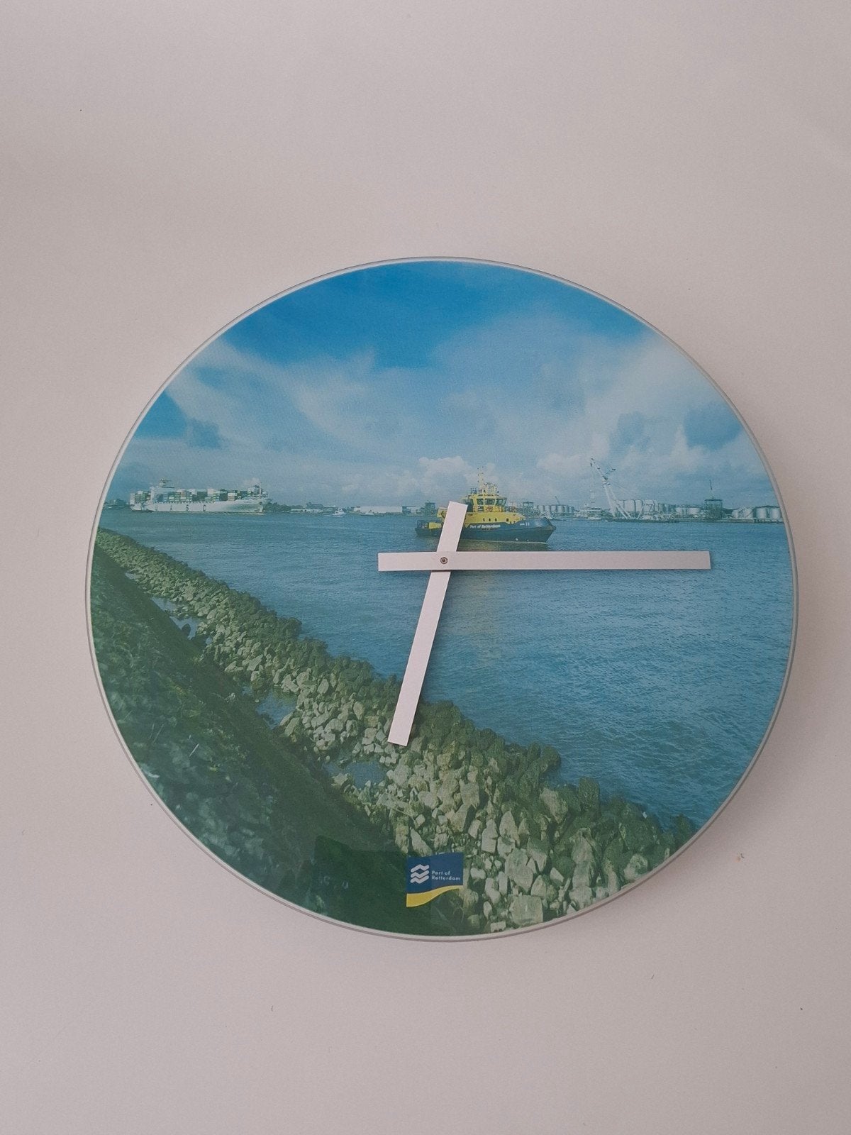 Klok Port of Rotterdam, Analoog, Werkt op batterijen, Ophalen of Verzenden, Blauw