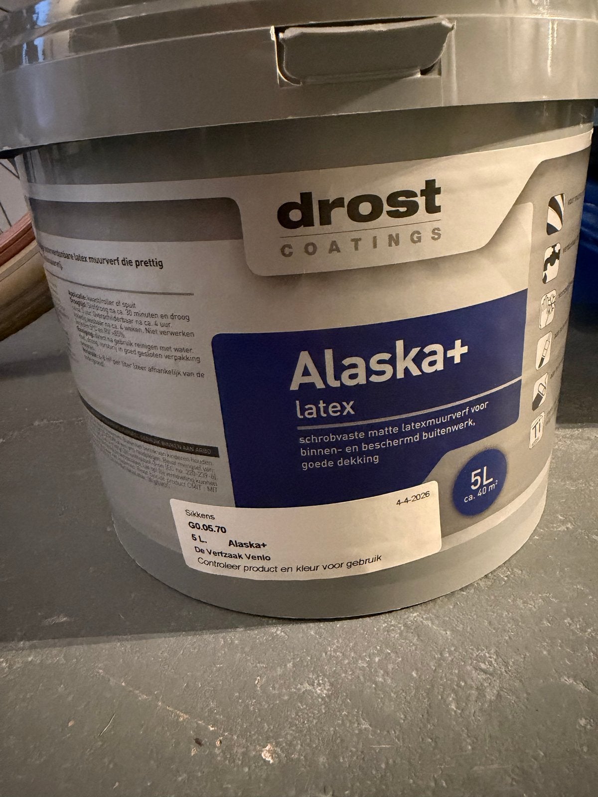 Drost Alaska+ Latex Muurverf 5L -  kleurcode G0.05.70, Ophalen, Beige, Minder dan 5 liter, Verf