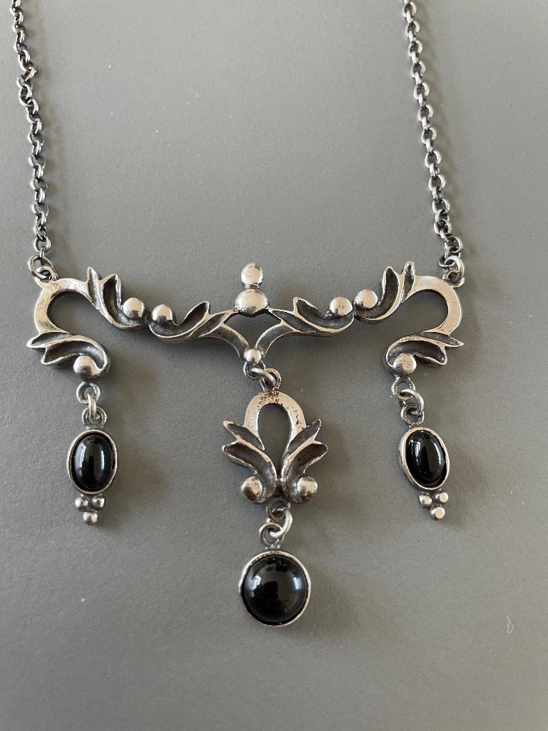 Art nouveau collier met onyx, Sieraden, Tassen en Uiterlijk, Antieke sieraden, Ophalen, Zilver, Ketting