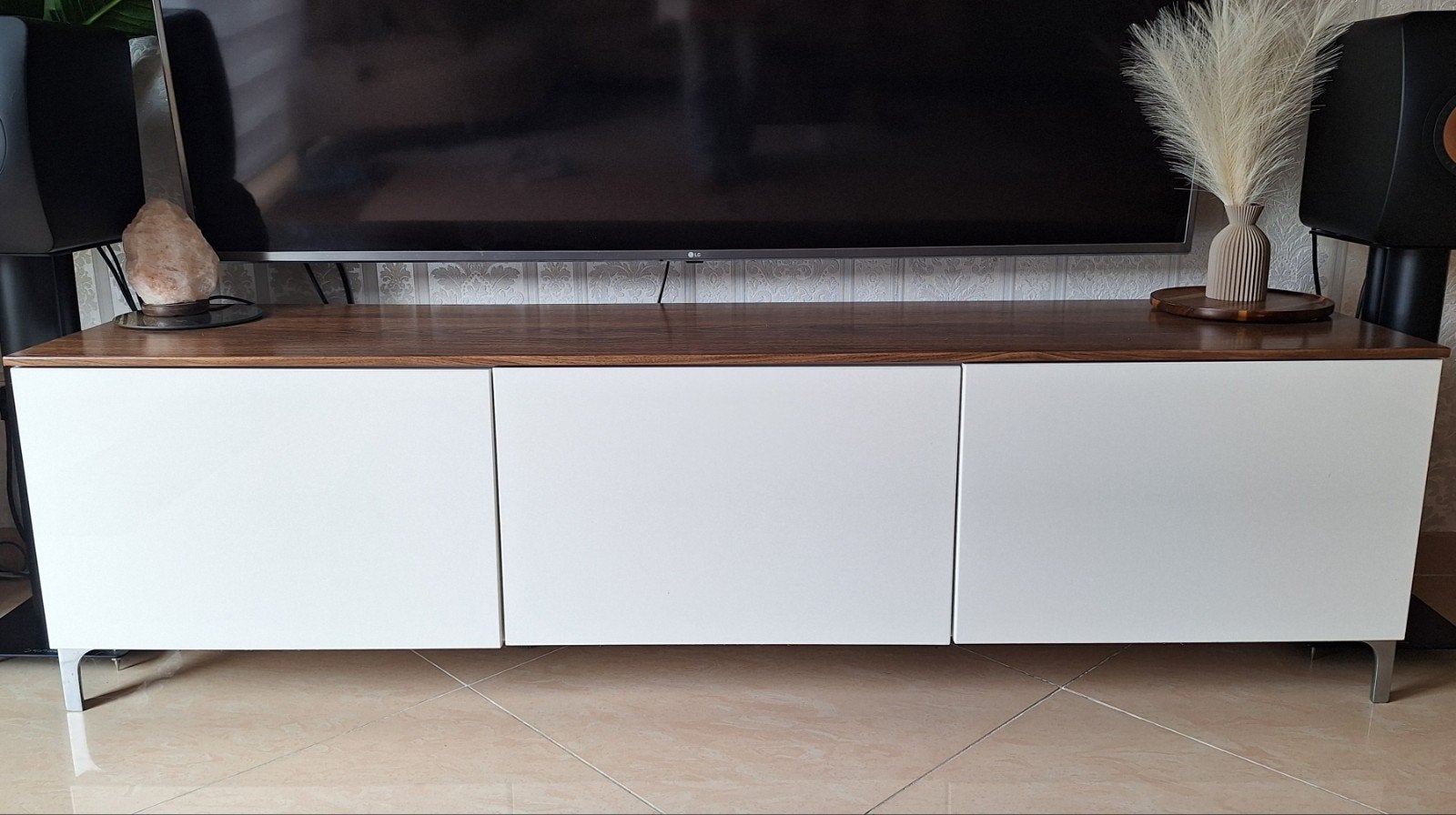 ikea besta tv meubel/dressoir wit met walnoot bovenblad, Ophalen, Gebruikt, 150 tot 200 cm, Minder dan 100 cm