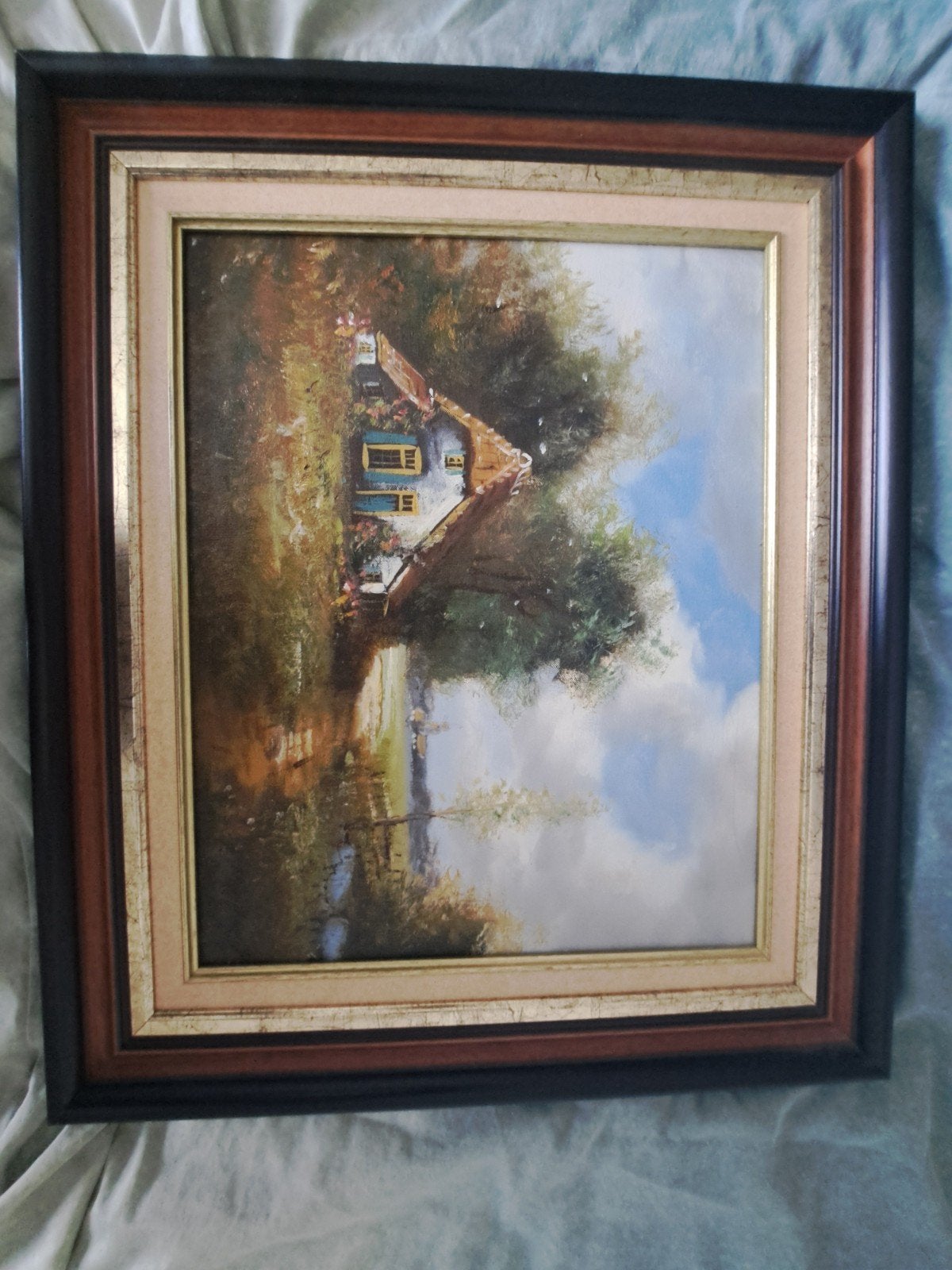 Schilderij: Charmant huisje aan het water, ingelijst, Ophalen