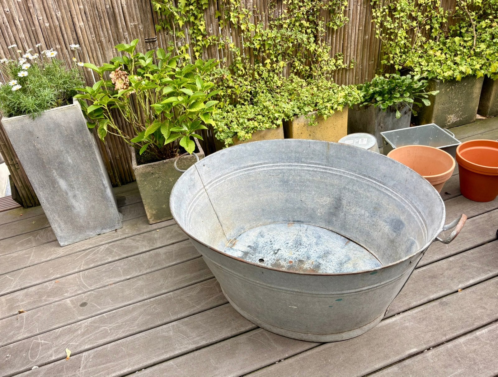 Grote zinken teil voor tuin 40x85x70 cm met afwatergaatjes, Tuin en Terras, Ophalen, Gebruikt, Metaal, Tuin