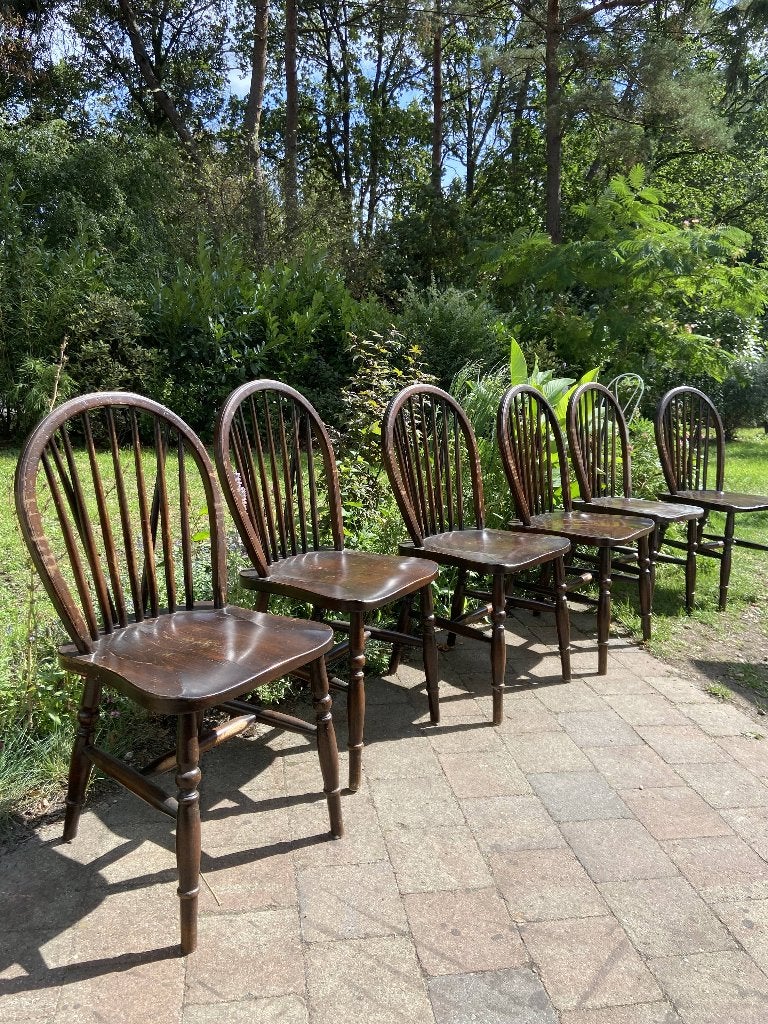Windsor stoelen  6 stuks massief hout, Huis en Inrichting, Ophalen, Bruin, Zo goed als nieuw, Windsor, Engels, Klassiek