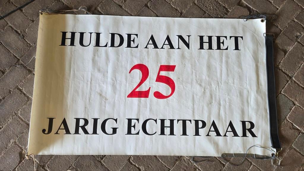 Spandoek 25 jaar Huwelijk - Hulde aan het 25 Jarig Echtpaar, Ophalen of Verzenden, Zo goed als nieuw, Versiering, Geboorte of Huwelijk