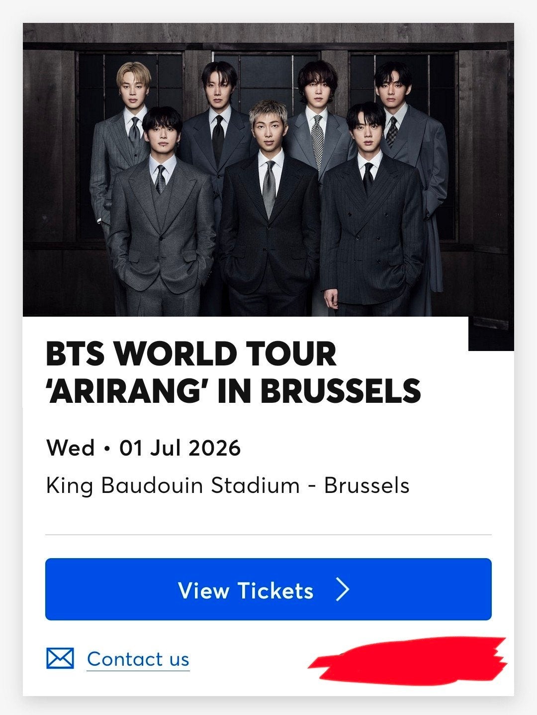 BTS Brussel concert ticket x1, Eén persoon