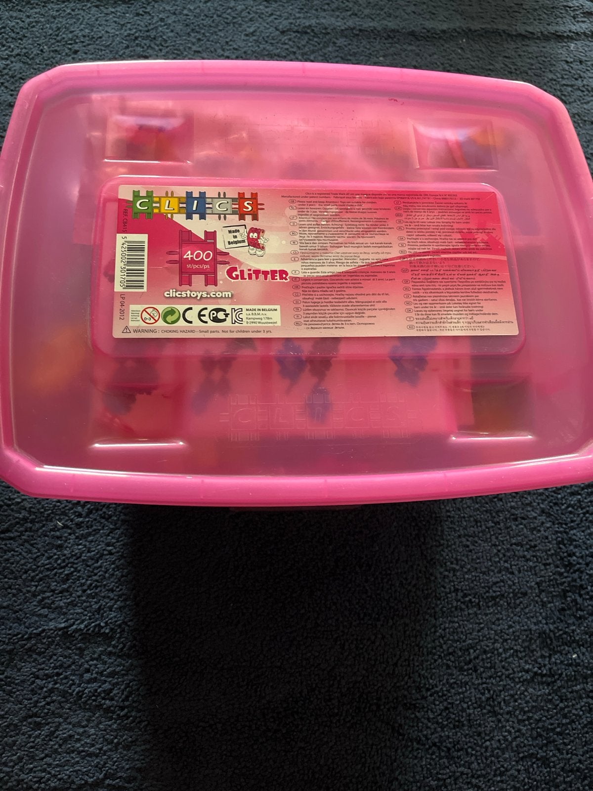 Clics Glitter Bouwblokken - 400 stuks in roze doos, Ophalen of Verzenden, Gebruikt, Overige merken