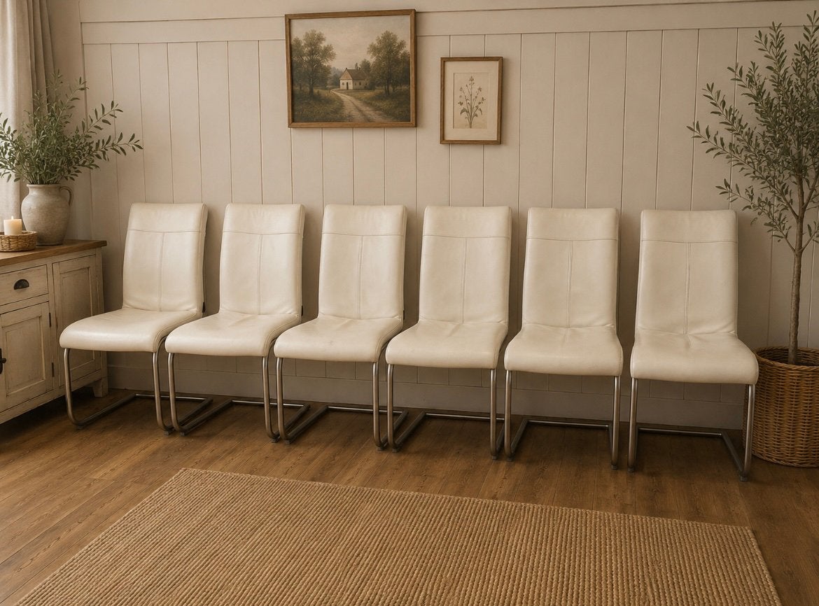 Henders & Hazel Darfur Eetkamerstoelen Set van 6 | Echt Leer, Ophalen, Gebruikt, Wit, Vijf, Zes of meer stoelen