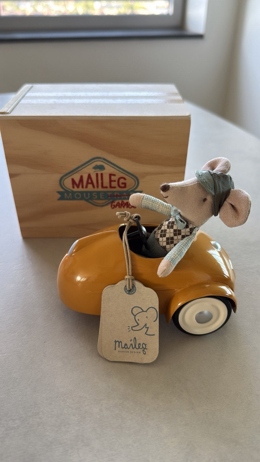 Maileg muis garage en car geel NIEUW, Ophalen of Verzenden, Zo goed als nieuw, Stoffen beer, Overige merken