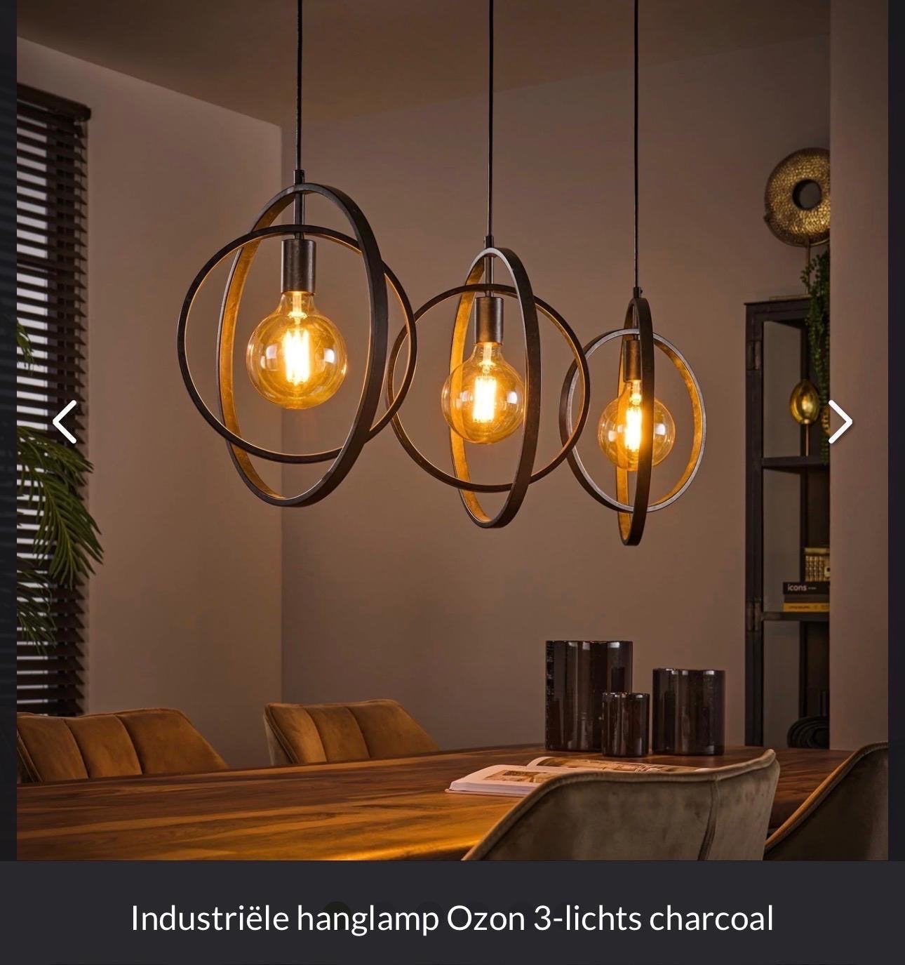 Industriële hanglamp Ozon 3-lichts charcoal, Ophalen, Zo goed als nieuw, Metaal, E27 (groot)