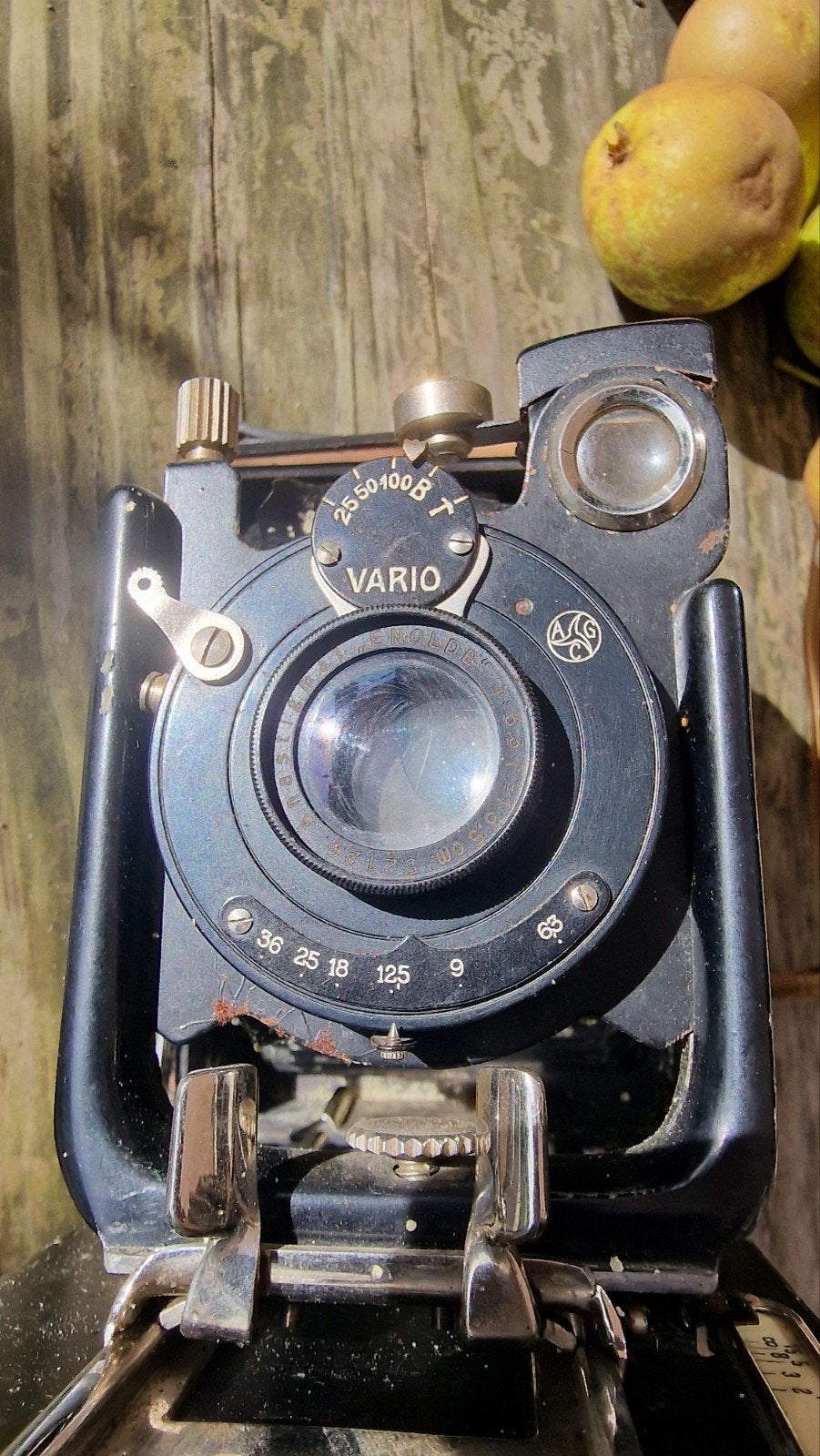 Antieke Duitse 912 klapcamera met Enoldar 135mm-lens en AGC, Ophalen of Verzenden, Voor 1940, Fototoestel