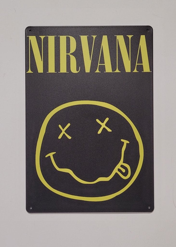 Nirvana logo smiley reclamebord van metaal wandbord deco, Verzamelen, Info@deconoord.nl, Deco Noord, Nieuw, Ophalen of Verzenden