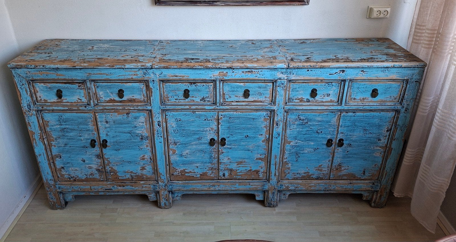 Antiek Chinees dressoir/sideboard - Blauw met patina, Ophalen of Verzenden