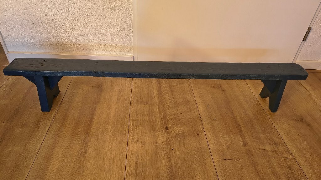 Klein bankje voor bijv planten, Ophalen, Hout, Gebruikt, Blauw