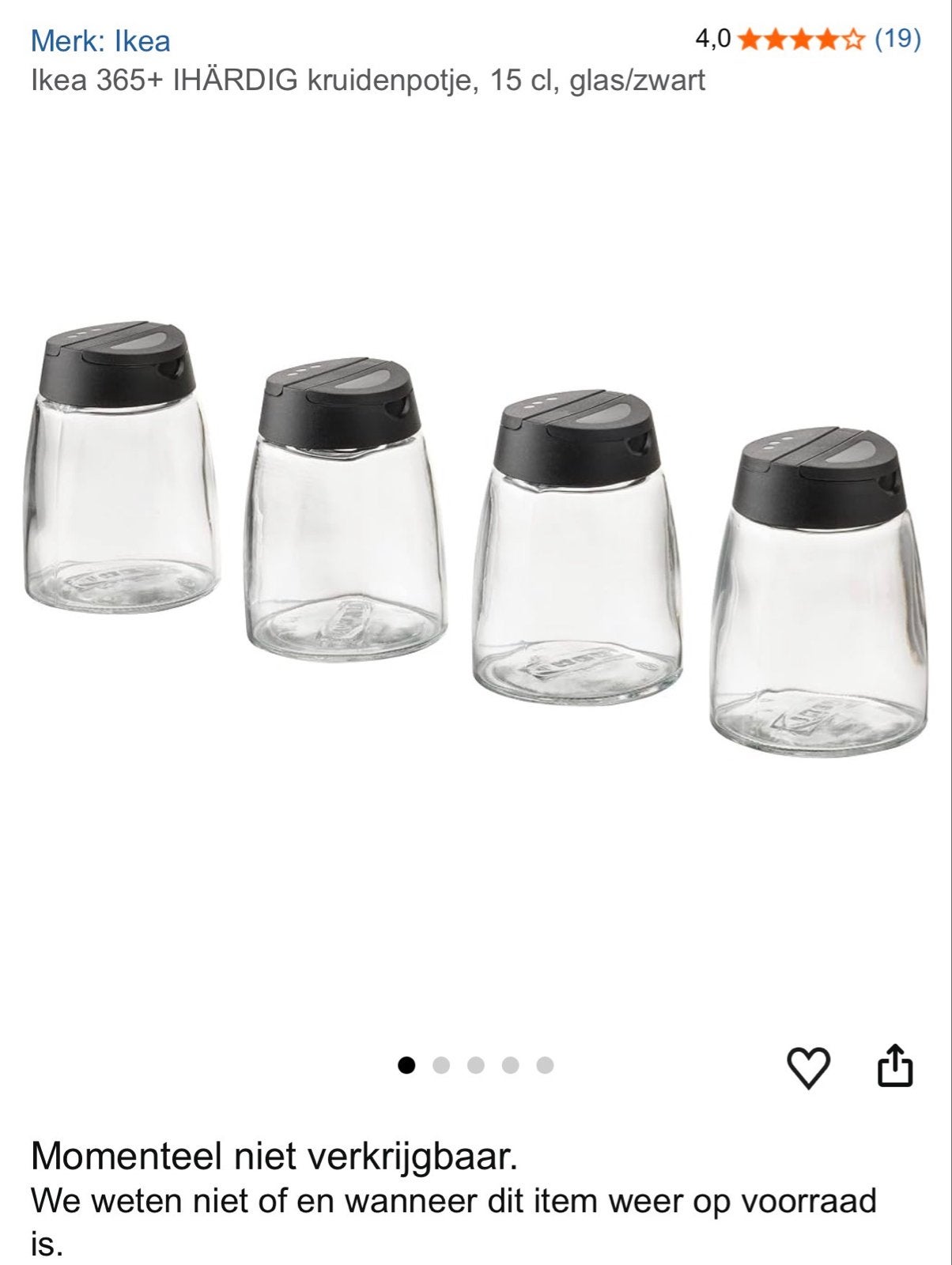 4x IKEA 365+ IHÄRDIG kruidenpotjes, glas/zwart, 15 cl, Ophalen, IKEA, Zo goed als nieuw, Zwart