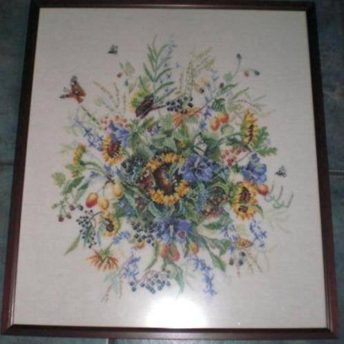 GEBORDUURD BLOEMEN BORDER MET VLINDER *, 48 cm, Textiel, Nieuw, 50 cm