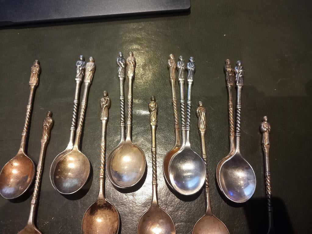 De 12 Apostelen verzilverde theelepels., Ophalen of Verzenden, Gebruikt, Overige materialen, Los bestek