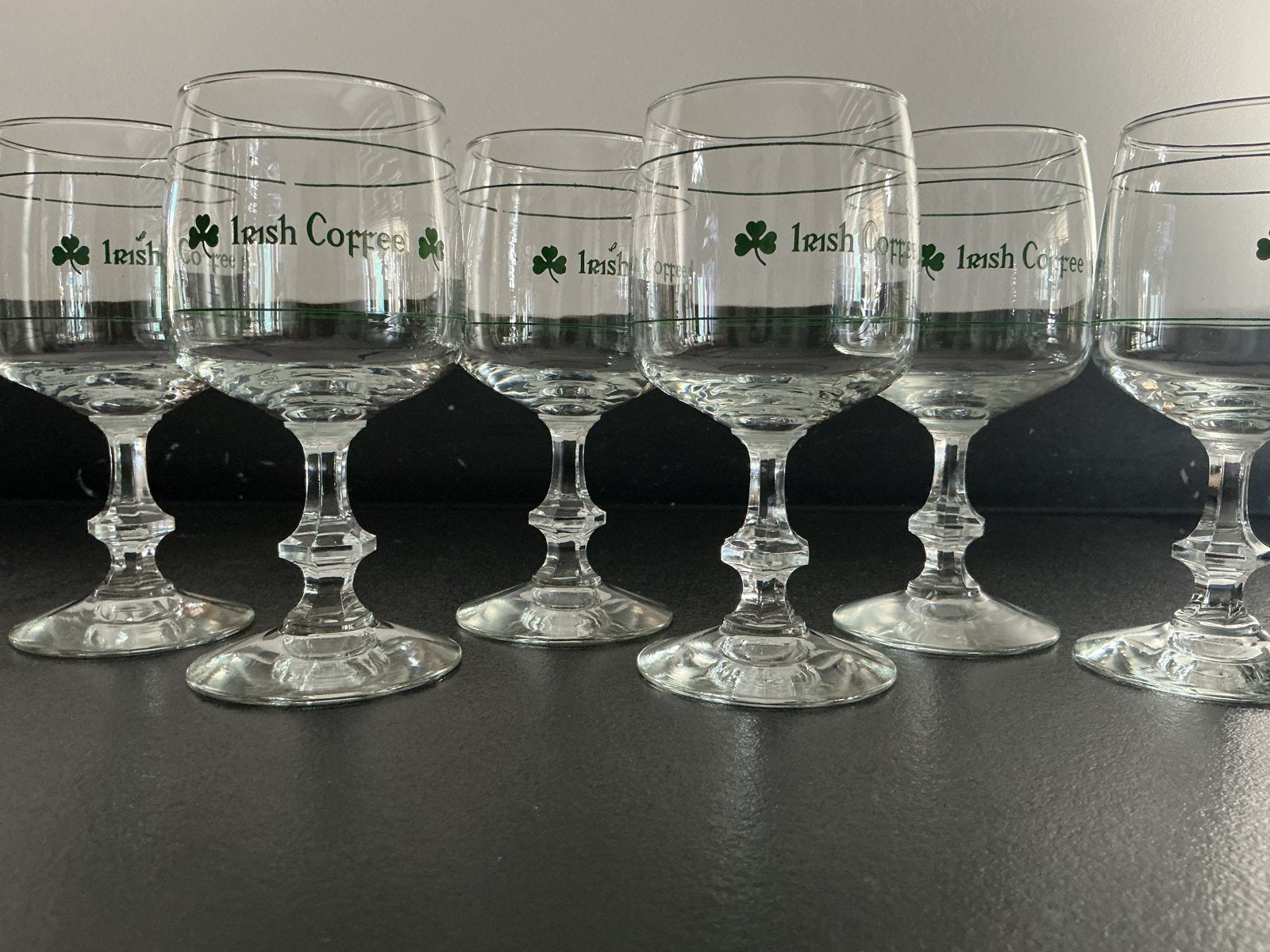 Set van 6 vintage Irish Coffee glazen met groen klaverblad, Antiek en Kunst, Ophalen of Verzenden
