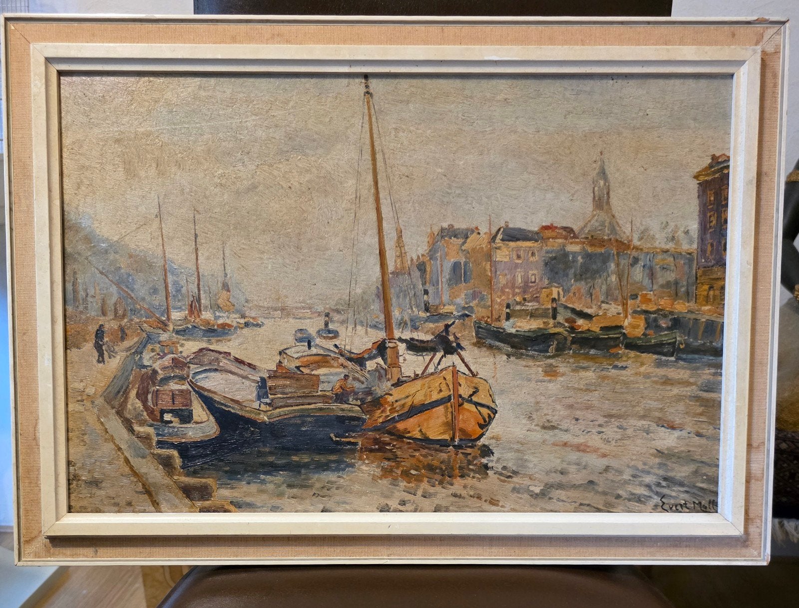Evert Moll,1878-1955, de Leuvehaven in Rotterdam, gesigneerd, Ophalen