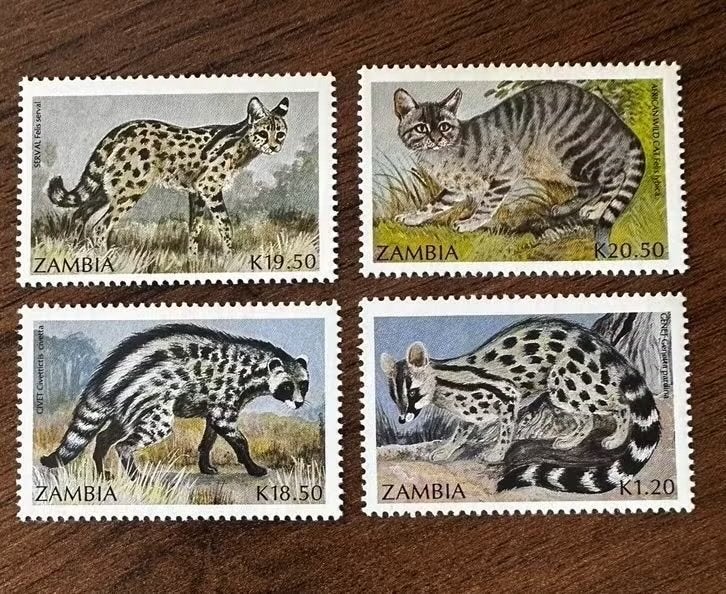 Zambia 1991 Dieren Postfris Postzegels - Serval, Civet, Kat, Ophalen of Verzenden, Zambia, Postfris