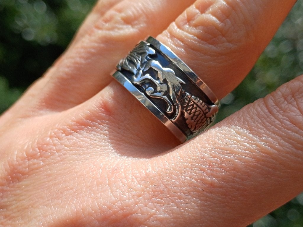 Vanoli 925 zilverwn spin draai ring unisex maat 19 draak, Vanoli, 19 tot 20, Amsterdam, Nieuw