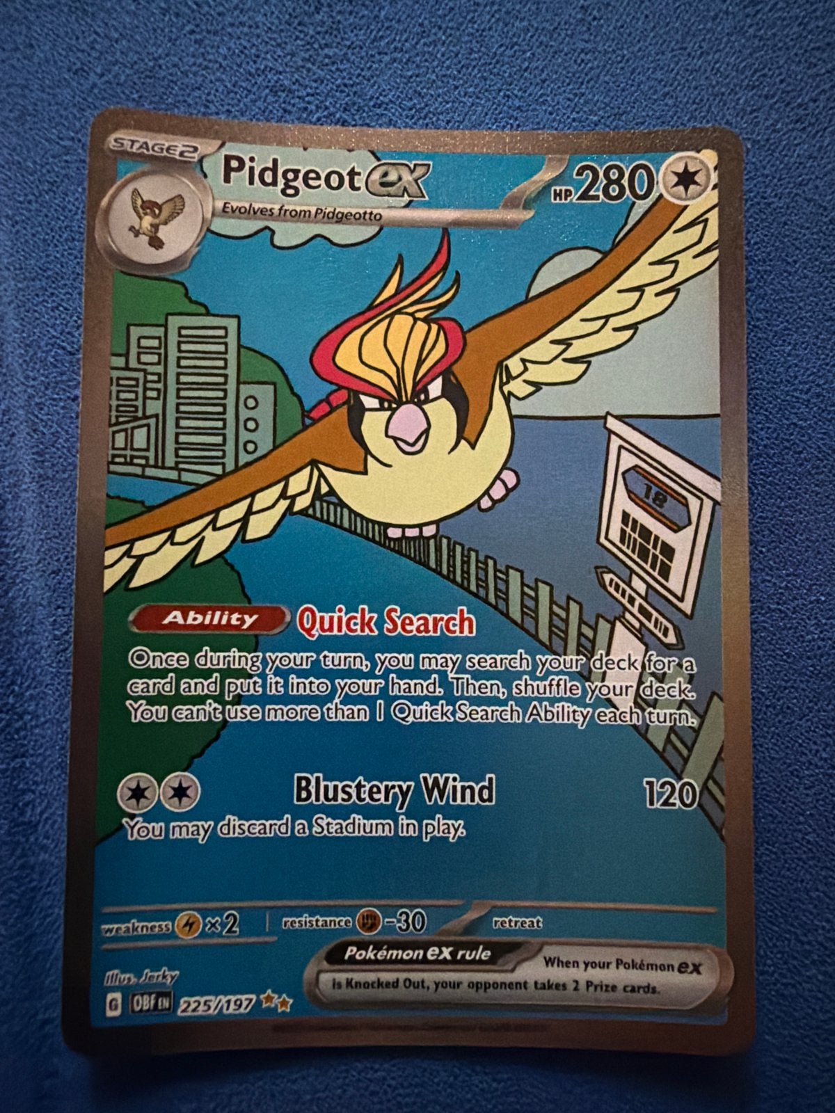 Pidgeot ex 225/197 - Obsidian Flames - Pokémon Kaart, Ophalen of Verzenden, Zo goed als nieuw, Losse kaart, Foil