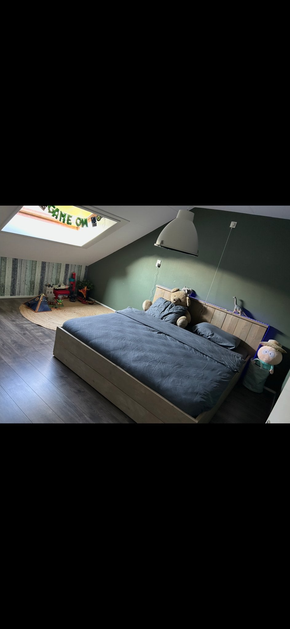 Tweepersoons bed van steigerhout - 180x200 cm, Huis en Inrichting, Slaapkamer | Bedden, Ophalen, Gebruikt, Steigerhout, Tweepersoons