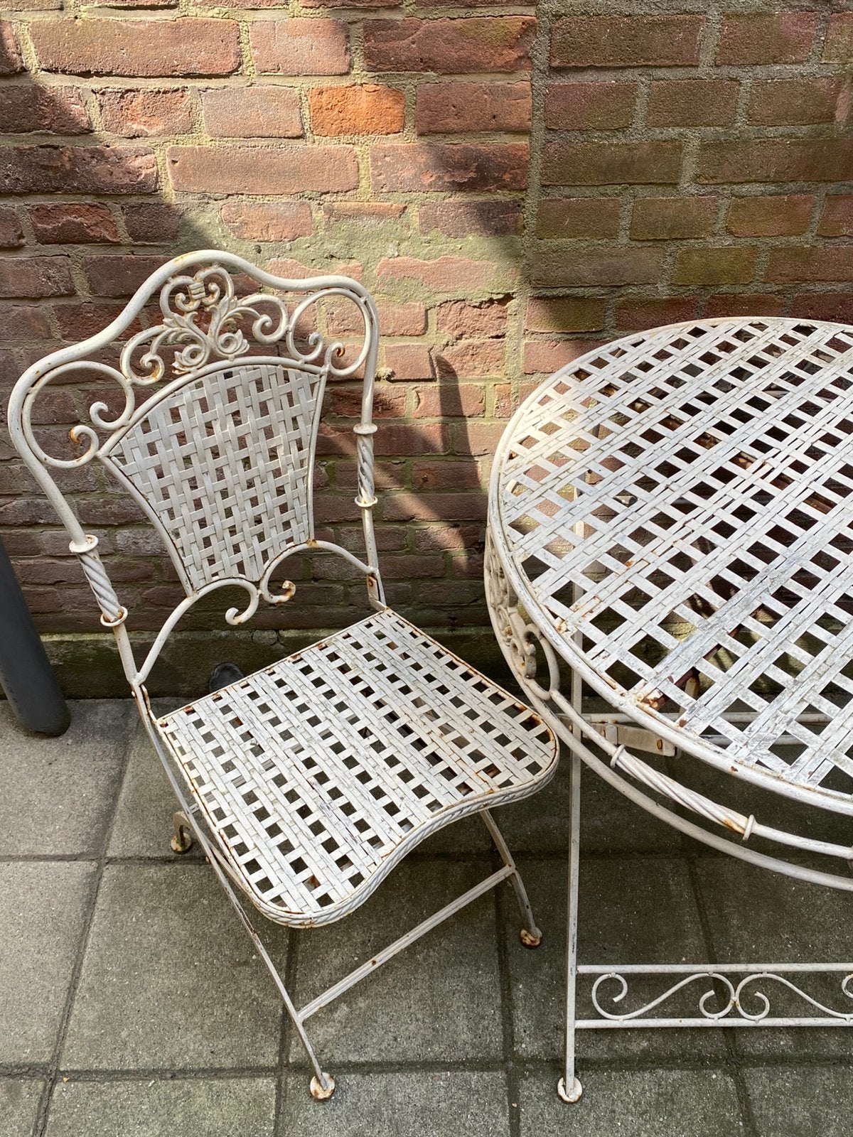 Brocante smeedijzeren tuinset – Franse bistrostijl, Ophalen, Zo goed als nieuw, Metaal, Inklapbaar