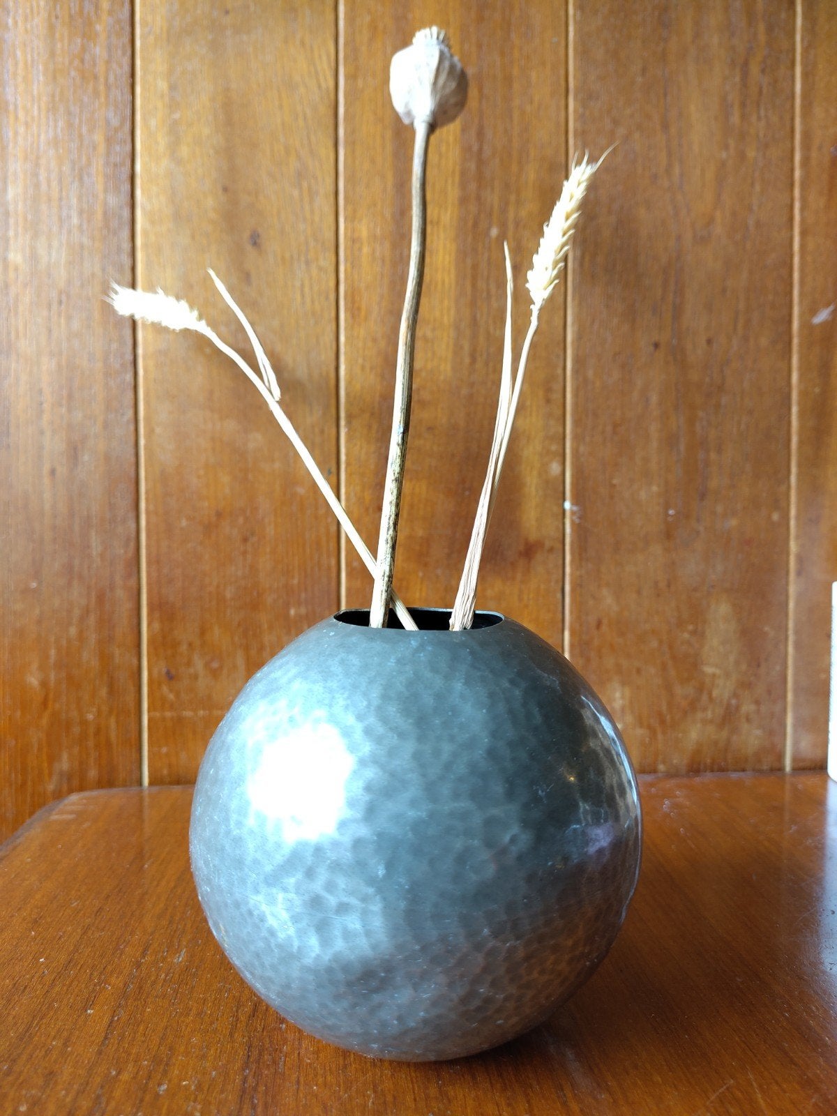 Vintage gehamerde bolvaas van tin, gemerkt GERO, Antiek en Kunst, Ophalen of Verzenden