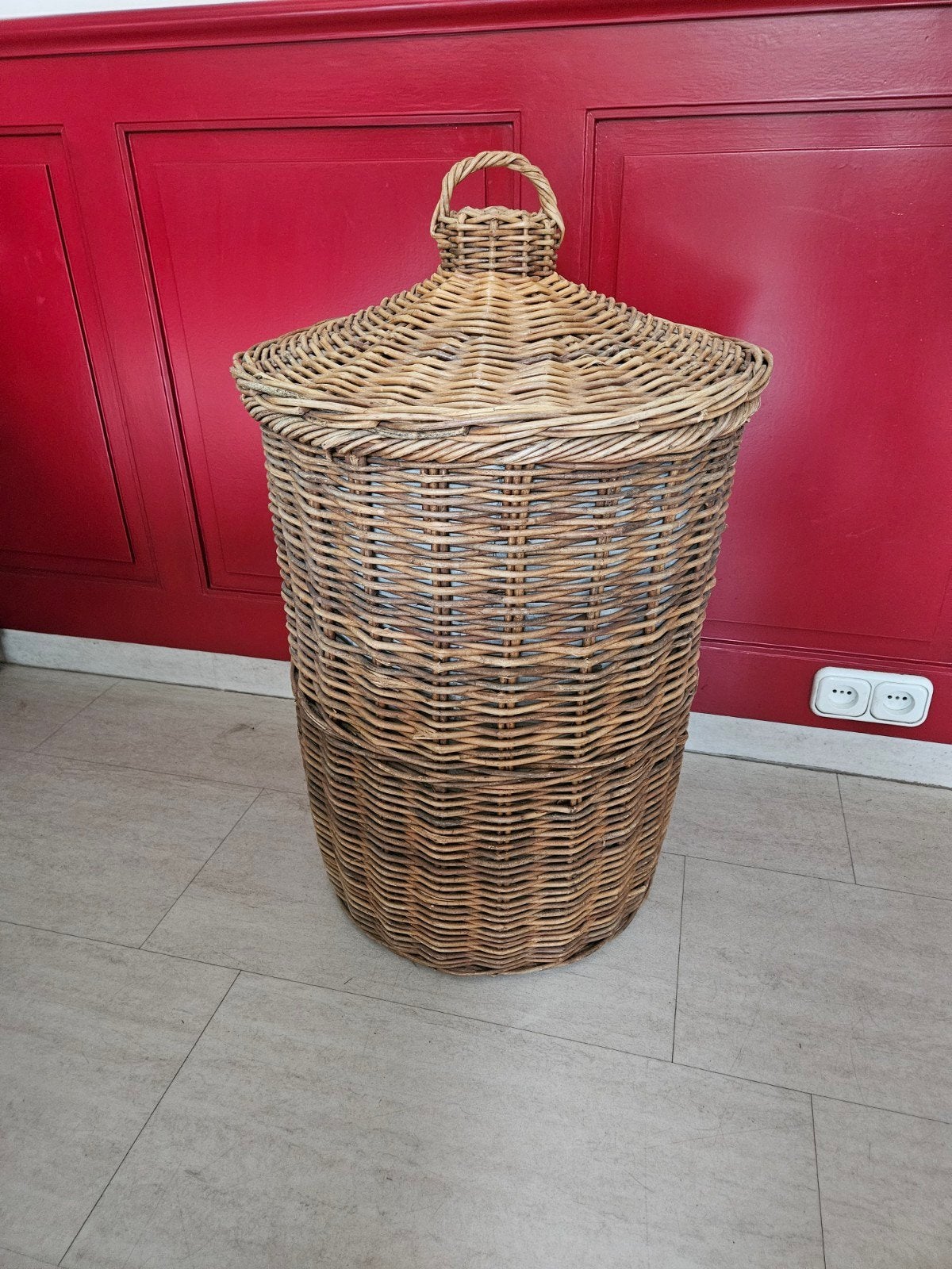 XL rieten mand wasmand bohemian boho brocant vintage zeegras, Ophalen, Zo goed als nieuw, Rond, Riet