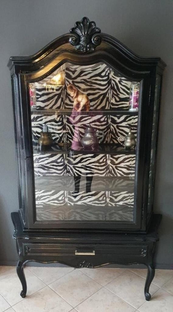Barok Vitrinekast Zwart, met aan te passen zebraprint, Antiek en Kunst, Ophalen